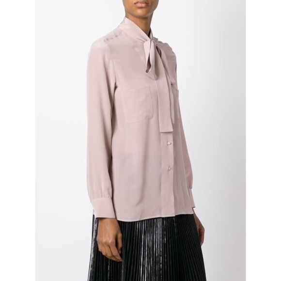 New NWT Womens Italy XS Designer Silk Blouse Top Gray Purple Golden Goose Bow - Picture 5 of 11